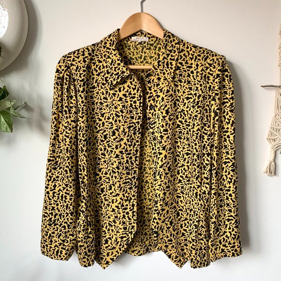 Vintage Silk Animal Cheetah Leopard Print Silk Blouse Long Sleeve Witchy Fairy - Picture 6 of 17